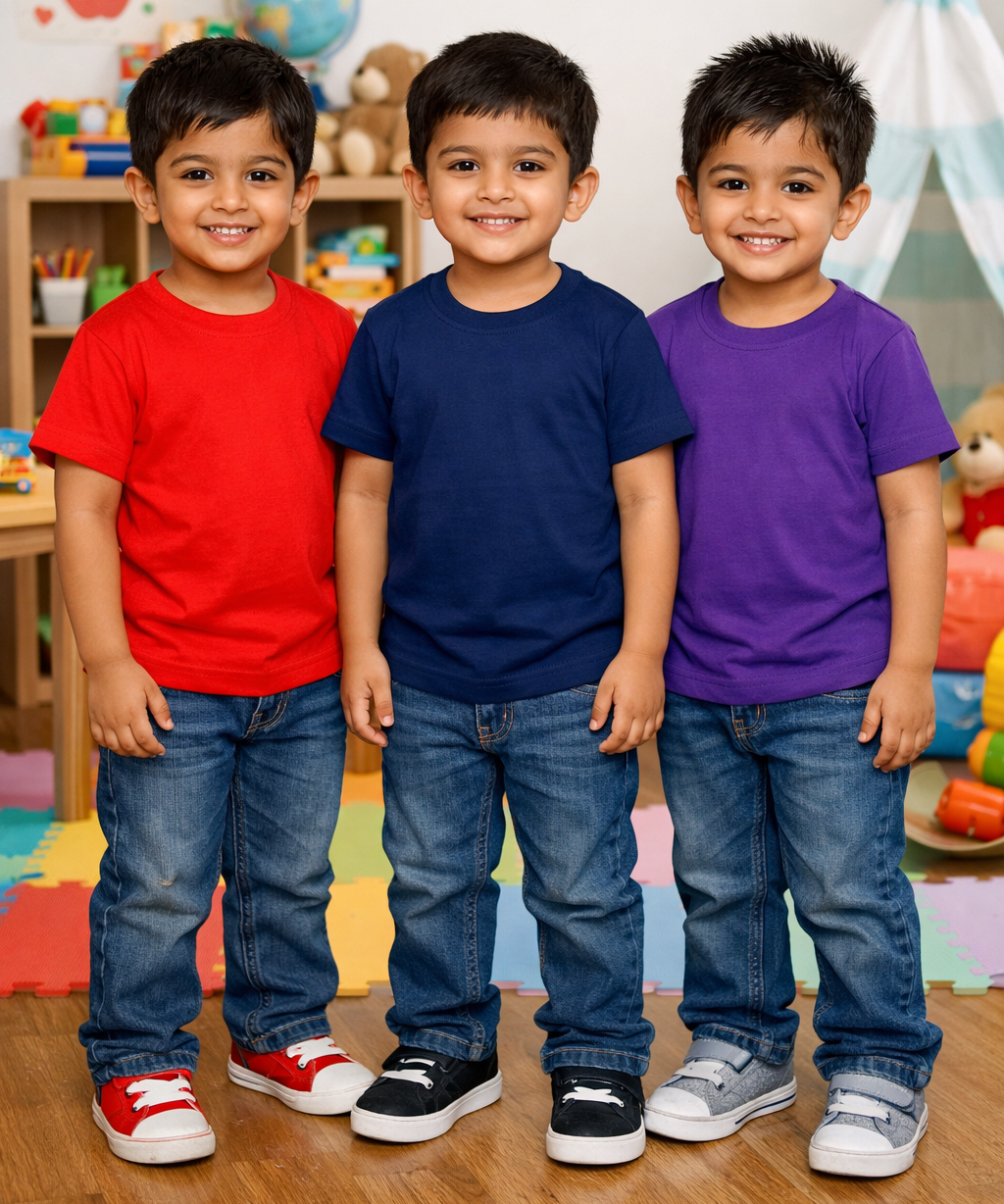 Kids Cotton Boys Tshirt Plain Multi Color | Age 0 to 6 Years (Pack of 3 Pieces)