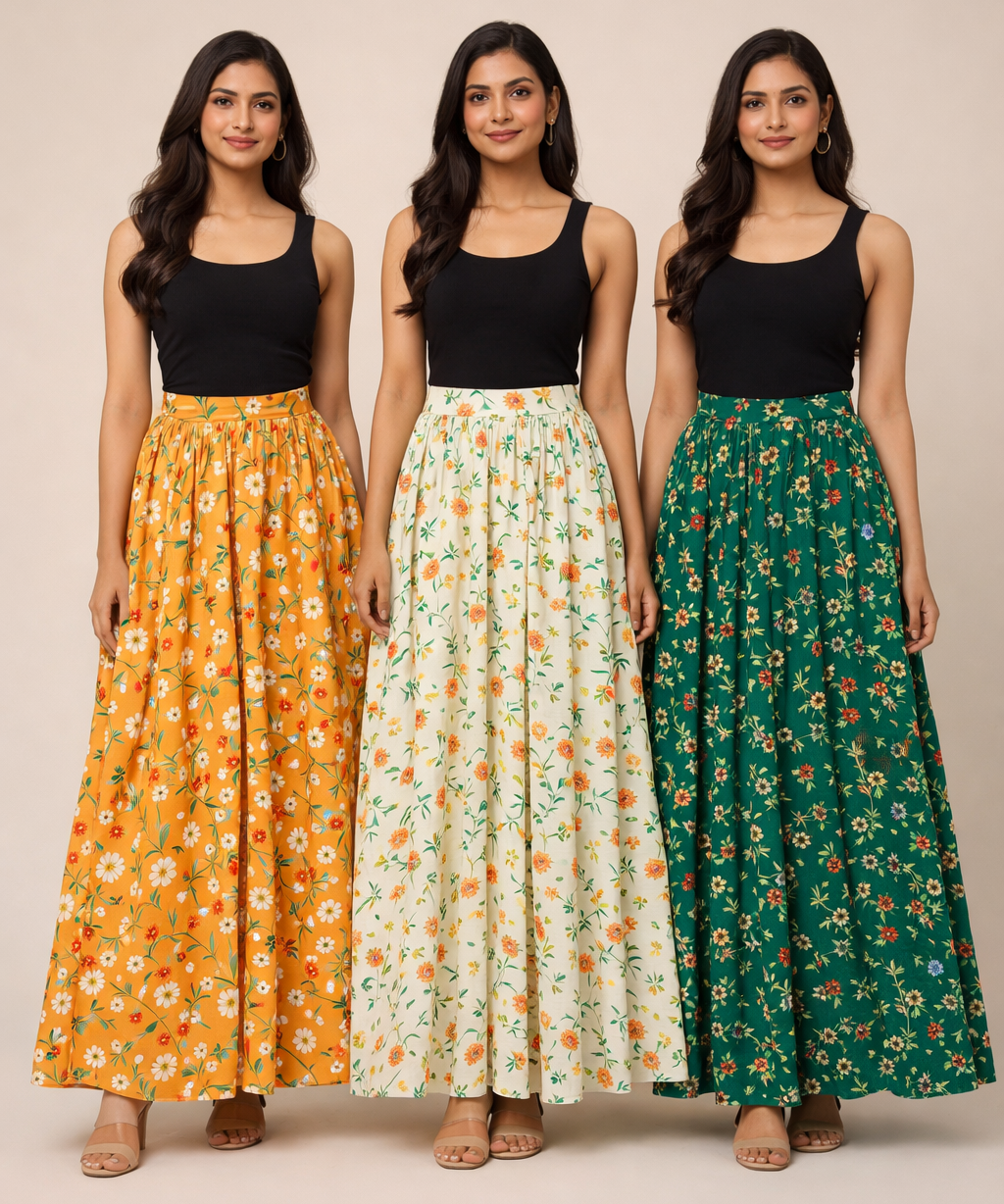 Rayon Floral Printed Skirt for Women Casual & Party Wear | Combo (Pack of 3)