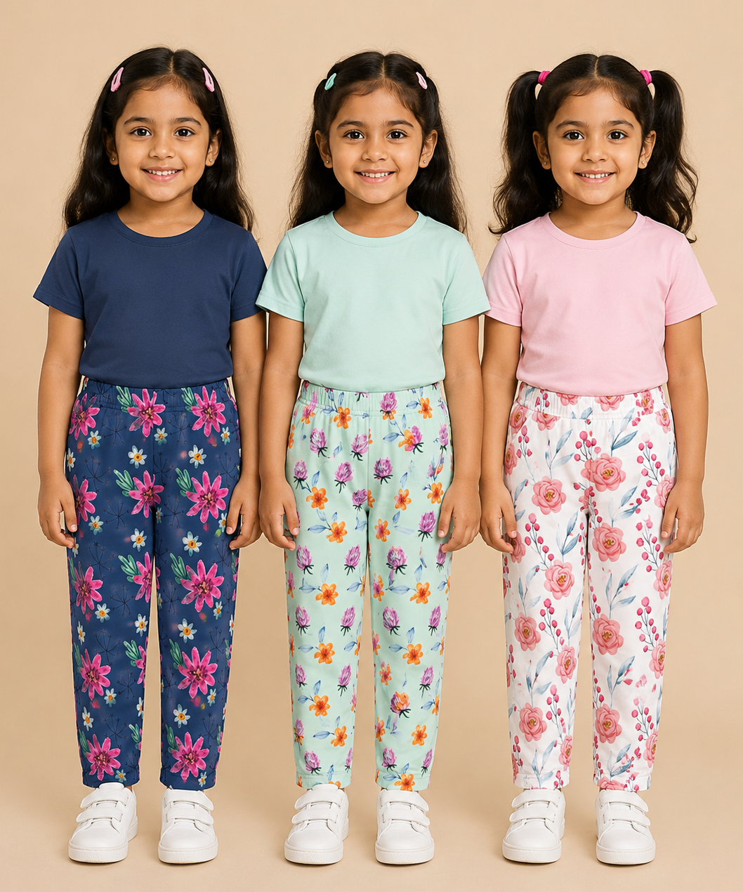 Pure Cotton Girls Printed Track Pant for Casual Night wear for Kids | Age 0 To 8 Years (Pack of 3)