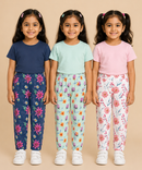 Pure Cotton Girls Printed Track Pant for Casual Night wear for Kids | Age 0 To 8 Years (Pack of 3)