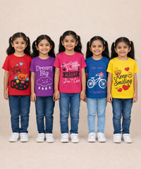 Cotton Half Sleeve Girls T-shirt Front Printed Multi Color | Age 2 to 7 Years (Pack of 5 Pieces)
