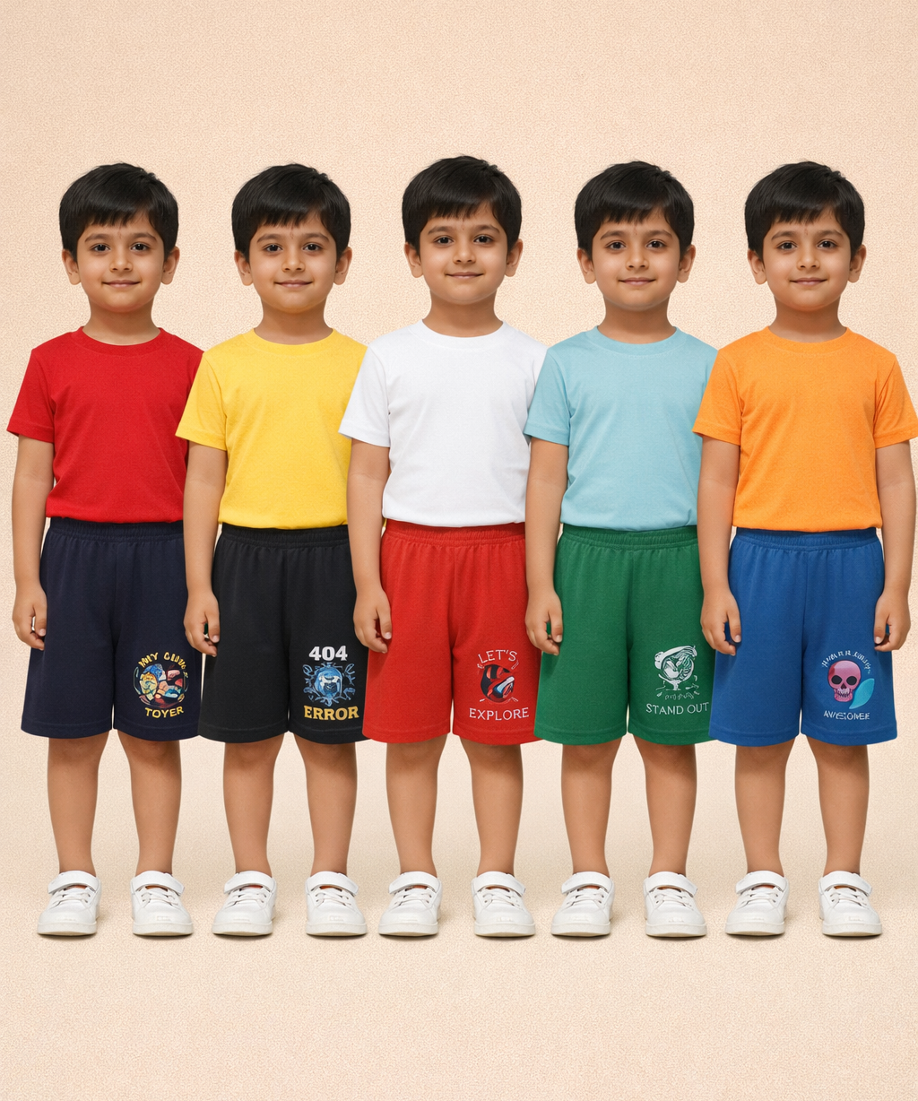 Boy Kid Cotton Printed Shorts | Random Cartoon Printed | Age 1 to 6 Years (Pack of 5 Pieces)