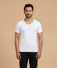 Fitto Men's Vest Classic White Low Neck Half Sleeve Cotton | 5 Pack Combo | Soft Breathable Innerwear