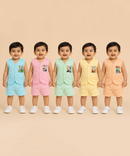 Boy & Girl Babies Poly Cotton Sleeveless Printed Top & Shorts Co-ord Set | 0-6 Months (Pack of 5) - Style 3