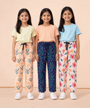 Girls Cotton Printed Track Pants (Pack of 3) | Nightwear & Casual | 6–9 Years