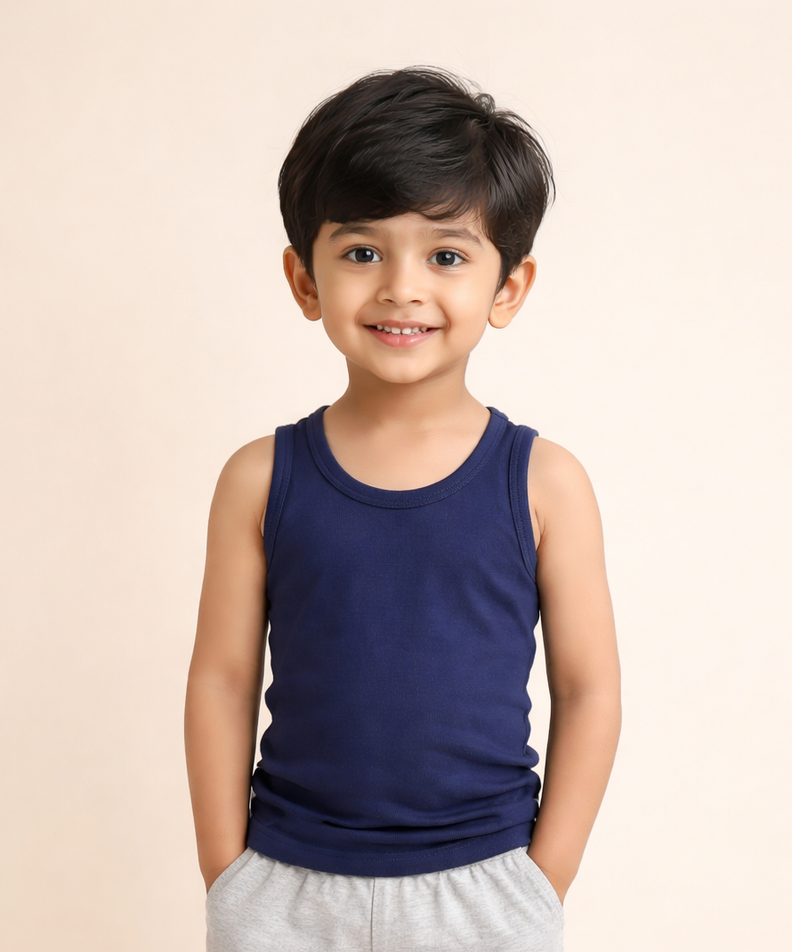 Kids Boys Color Cotton Inner Vest – Comfortable Sleeveless Undershirt ( Pack Of 5 Combo )