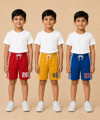 Kids Double Side Stripe Sports Shorts | Cotton Casual Shorts for Boys | Age 6-9 Years | Pack Of 3 Pieces Combo