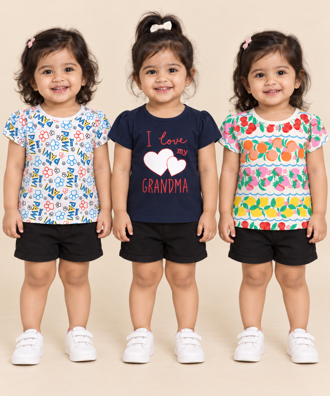 Baby Girls All Over Printed Cotton T-Shirt Multi Colour | Age 3 to 24 Months (Pack of 3 Pieces)