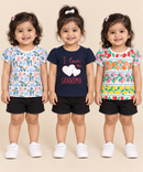 Baby Girls All Over Printed Cotton T-Shirt Multi Colour | Age 3 to 24 Months (Pack of 3 Pieces)