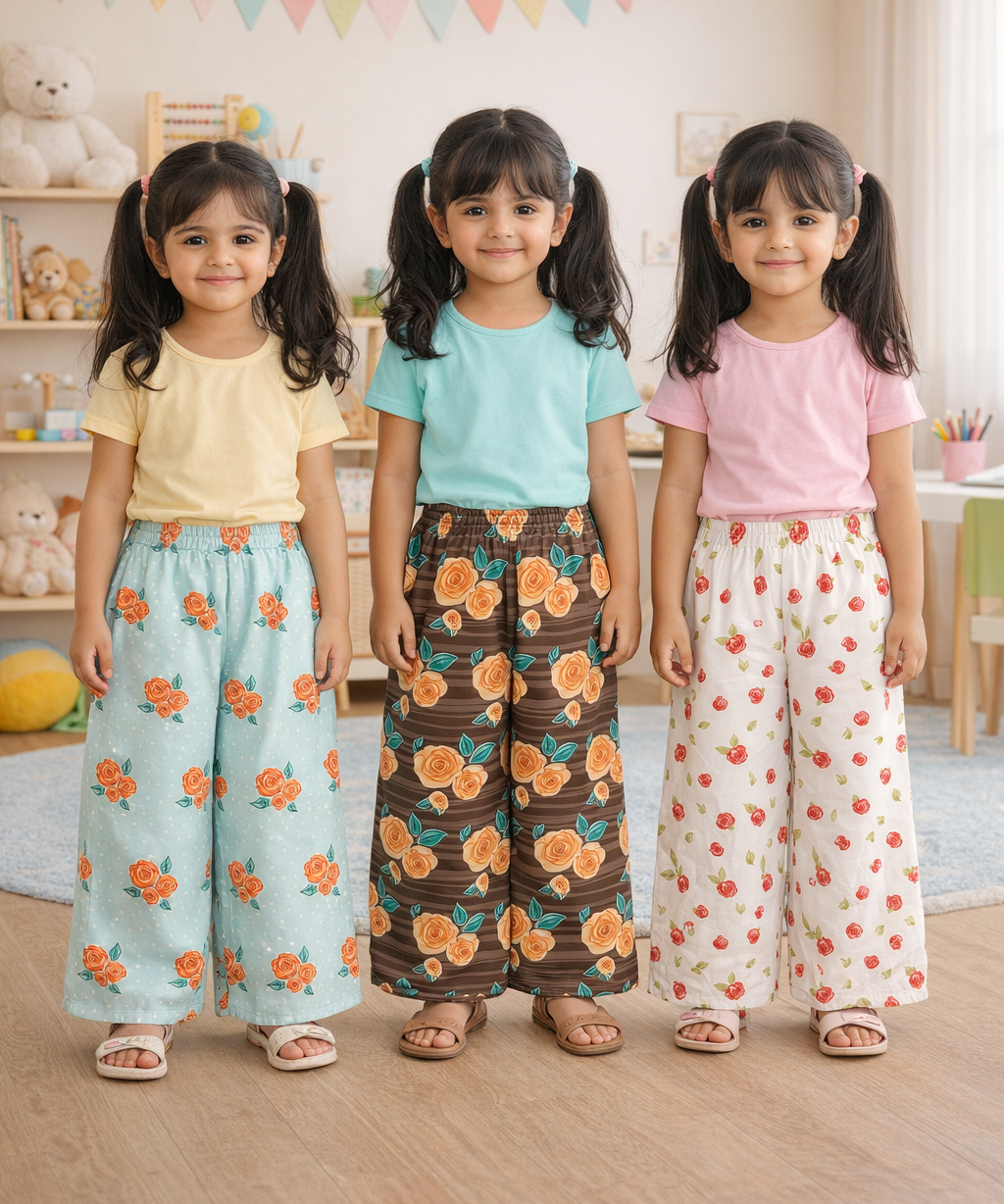 Printed Palazzo Pant | Casual Night wear for Girl Kids Age 4 To 10 Years (Pack of 3)
