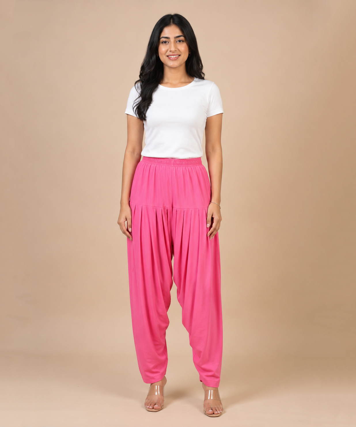 Women's Solid Pink Patiala Pant | Size L, XL, 2XL, 3XL | Comfortable Ethnic Salwar Bottom for Daily Wear