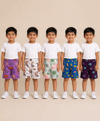 Boys Kids Pure Cotton Printed Shorts with Elastic | Age 4 to 5 Years (Pack of 5 Pieces)