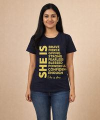 Premium Woman Half Sleeve T-Shirt / Round Neck Printed T-Shirt / Navy Colour