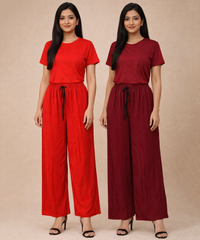Crinkle Cotton Palazzo Pant | Casual Night wear for Women (Pack of 2)