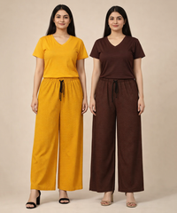 Birdseye Mesh Palazzo Pant | Casual Night wear for Women (Pack of 2)