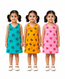 Girls 100% Cotton Printed 0 To 4 Years Gown Dress/Frock Dress (Pack of 3)