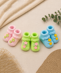 Soft Cotton Baby Booties | 0 to 12 Months | Pack of 3 Pairs Set
