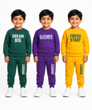 Boys Full Sleeve Cotton Winter Co-Ord Set | Typography Chest Printed Sweatshirt & Jogger Track Pant | Age 1 to 4 Years (Pack of 3 Sets)