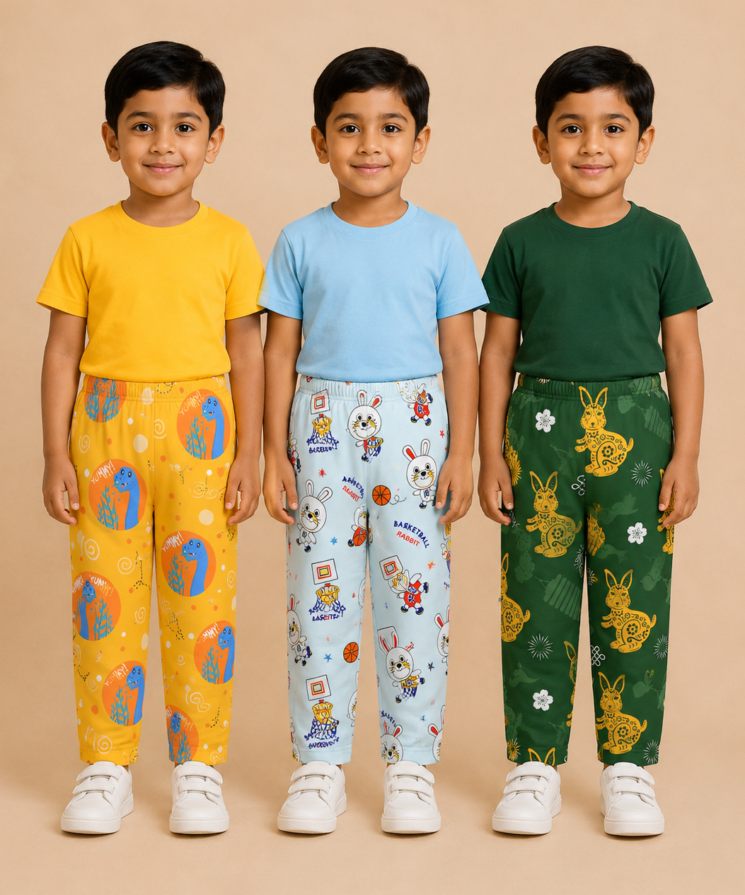 Pure Cotton Boys Printed Track Pant for Casual Night wear for Kids | Age 0 To 8 Years (Pack of 3)
