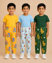 Pure Cotton Boys Printed Track Pant for Casual Night wear for Kids | Age 0 To 8 Years (Pack of 3)