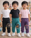 Cotton Track Pant with Bottom Cuff | Random Cartoon Printed | Age 0 to 5 Years (Pack of 3 Pieces)
