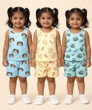 Girls Cotton Cartoon Printed Kids Sleeveless Set Combo | Age 0 to 3 Years | Sleeveless T-shirt & Shorts Co-ord Set (Pack of 3 Sets)