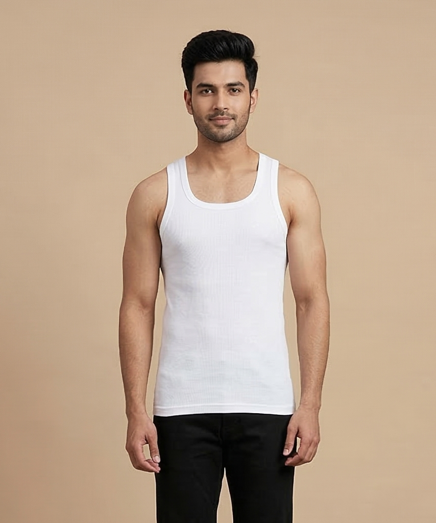 Fitto Men's Vest Ticker White Cotton Vest | 5 Pack Combo | Soft Breathable Innerwear