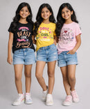 Girls Printed Casual Round Neck T-shirt (Pack of 3 Pieces)