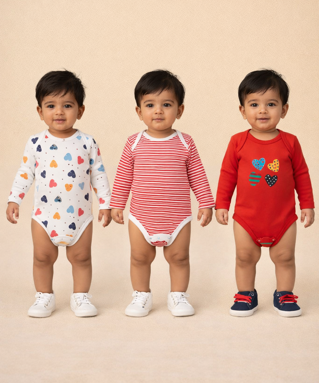 Boy & Girl Baby Long Sleeve Bodysuit | 100% Pure Cotton | Age 0-12 Months (Pack of 3 Combo)