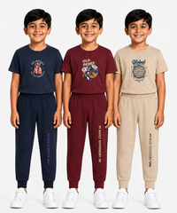 Boys Graphic Printed T-Shirt & Typography Track Pant Co-Ord Set | Age 2-5 Years | Pack Of 3 Set