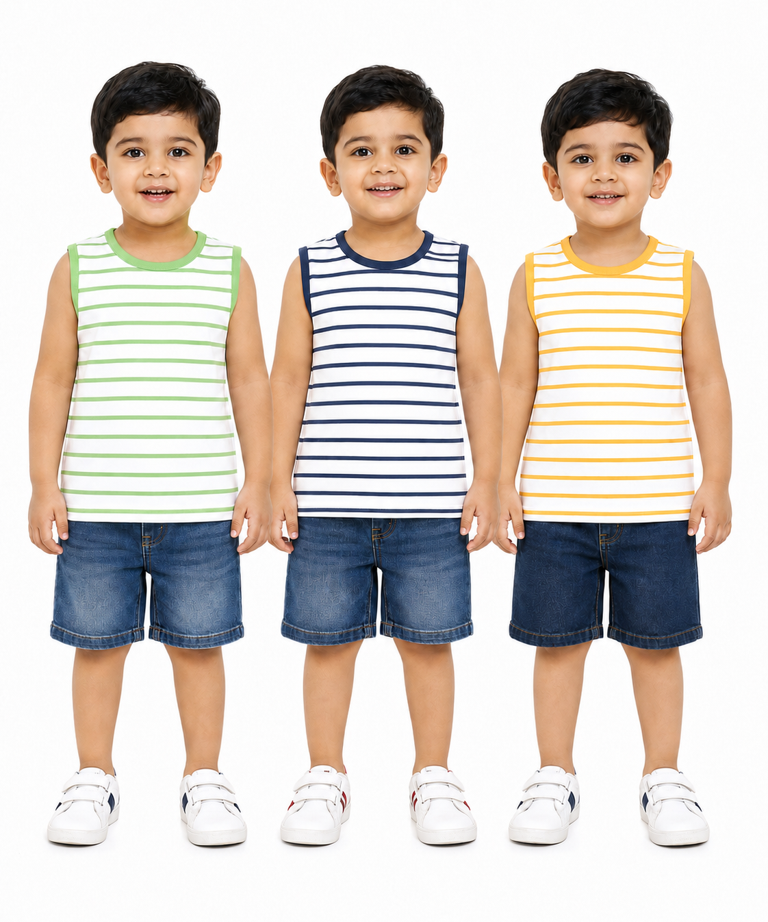 Cotton Stripes Kids Sleeveless Tshirt (Pack of 3)