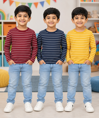 Kids Stripes Full Sleeve Cotton Tshirt | Age 0 to 3 Years (Pack of 3 Pieces)