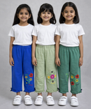 Pure Cotton Embroidered 3/4 Pajama Pant for Casual wear for Girl Kids Age 0 To 6 Years (Pack of 3)