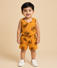 Pure Cotton | Cartoon Tiger Printed | Kids Sleeveless T-Shirt & Shorts Combo Set for Baby Boys | Age 1 to 10 Years