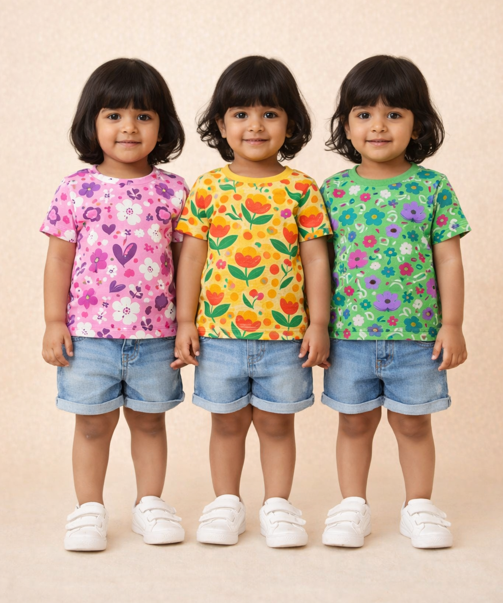 Kids Girls Cotton Printed T-shirt | 0 to 3 Years (Pack Of 3 Pieces)