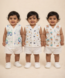 Baby Girls Sleeveless Muslin Cotton Printed Jebla Vest | 3–12 Months (Pack of 3)