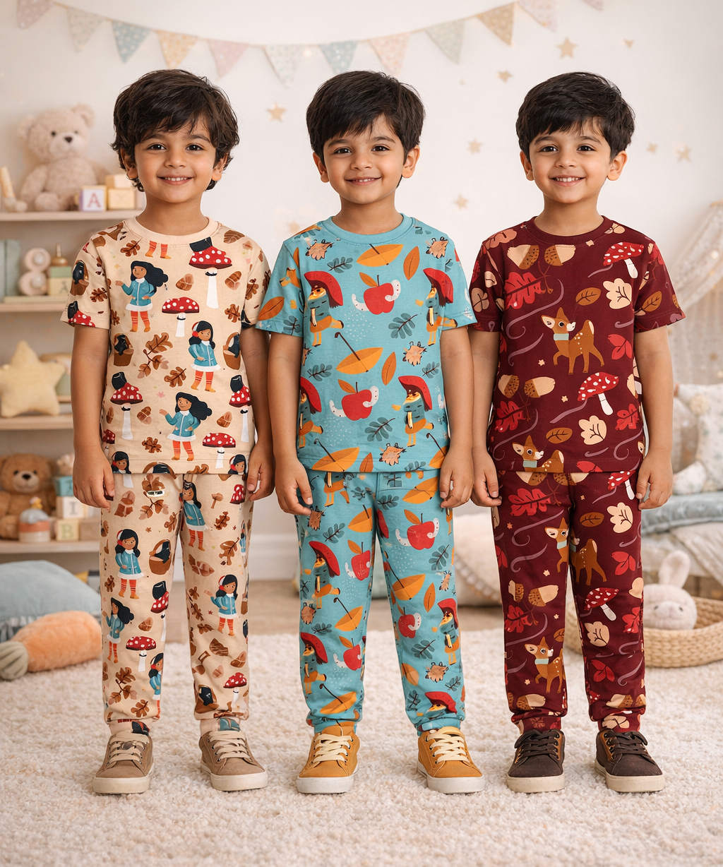 Boys Cotton Cartoon Printed Kids Co-ord Set Combo | Age 0 to 5 Years | T-shirt & Track pant (Combo Set Pack of 3)