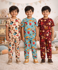 Boys Cotton Cartoon Printed Kids Co-ord Set Combo | Age 0 to 5 Years | T-shirt & Track pant (Combo Set Pack of 3)