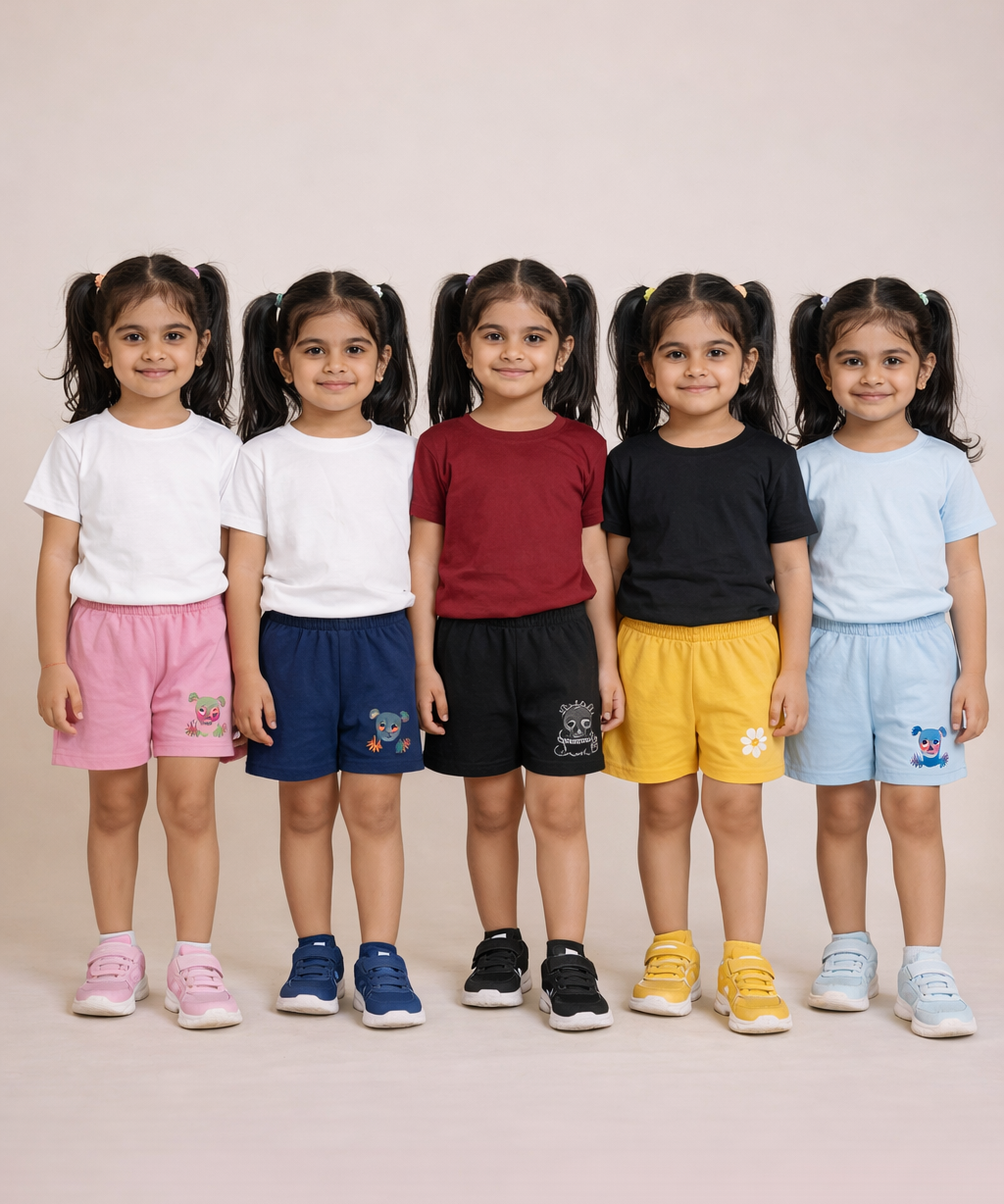 Girl Kid Cotton Printed Shorts | Random Cartoon Printed | Age 1 to 6 Years (Pack of 5 Pieces)