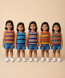 Cotton Stripes Kids Girls Sleeveless T-shirt (Pack of 5)