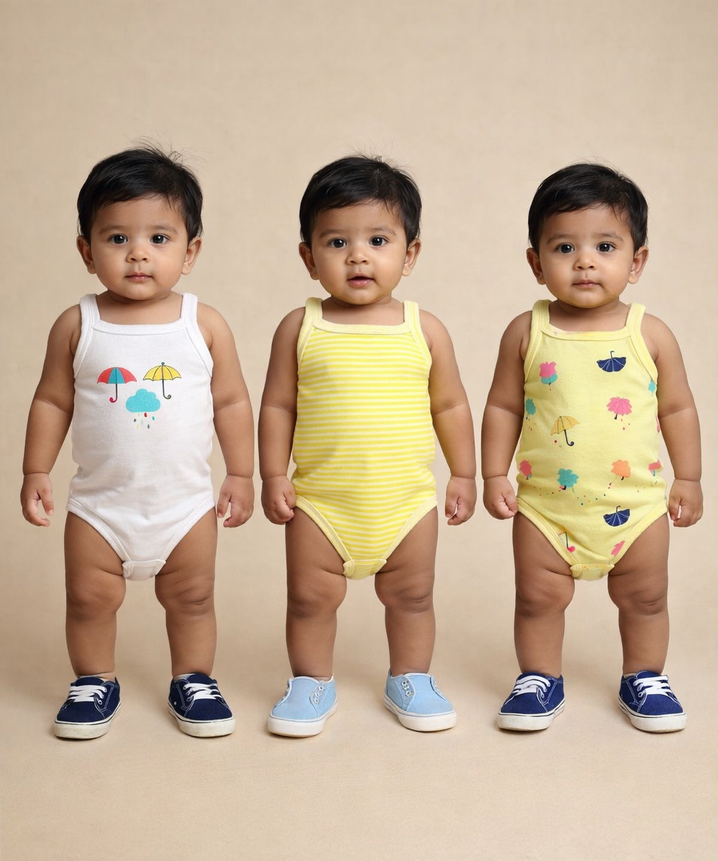 Boy & Girl Baby Tank Bodysuit | 100% Pure Cotton | Age 0-12 Months (Pack of 3 Combo)