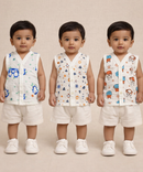 Baby Boys Sleeveless Muslin Cotton Printed Jebla Vest | 3–6 Months (Pack of 3)