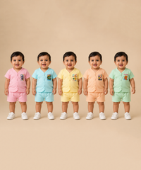 Boy & Girl Babies Poly Cotton Half Sleeve Printed Top & Shorts Co-ord Set | 0-6 Months (Pack of 5) - Style 4