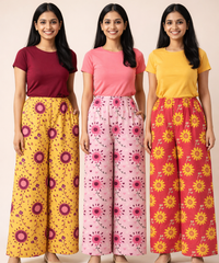 Printed Palazzo Pant | Casual Night wear for Women (Pack of 3)