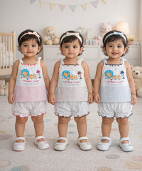 Boy & Girl Baby Printed Top Knot Dress | Top and Shorts Set | 100% Pure Cotton (Pack of 3 Sets Combo)