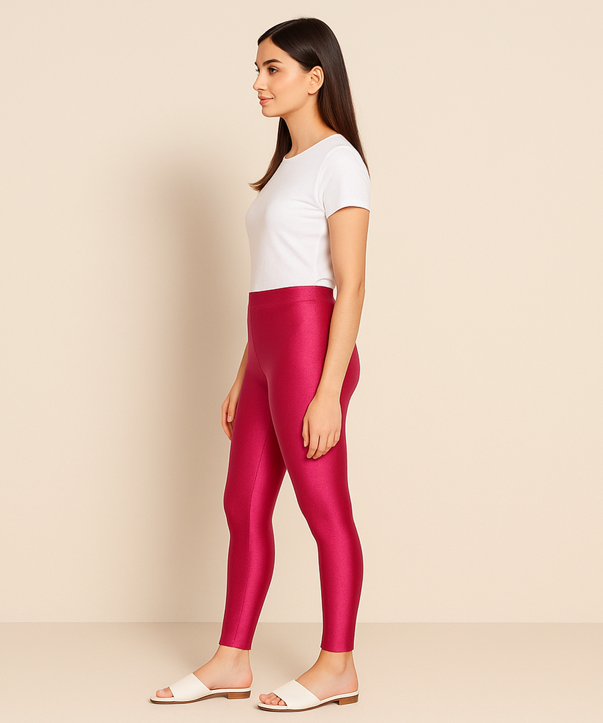 Pink Color Branded Premium Shimmer Leggings (Ankle Length)
