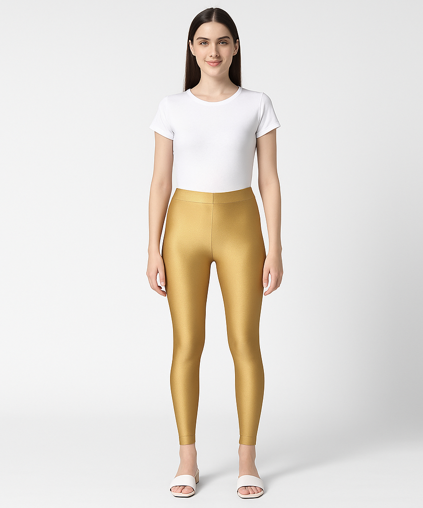 Dark Gold Color Branded Premium Shimmer Leggings (Ankle Length)
