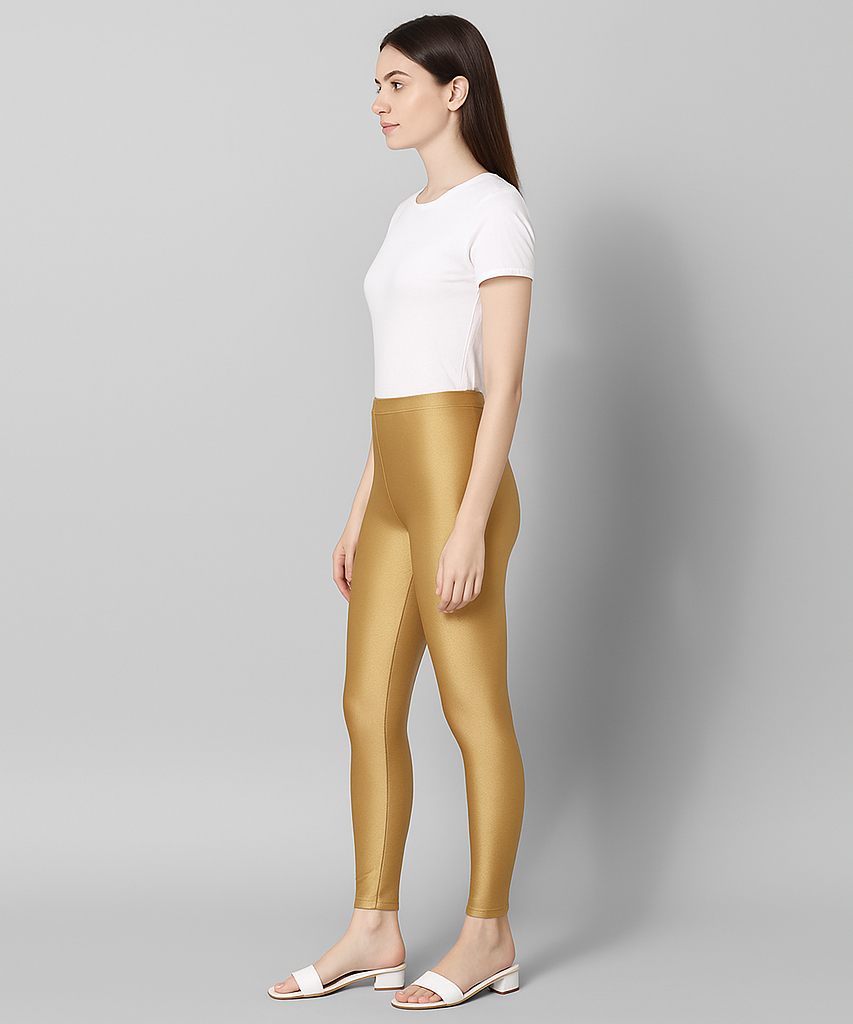 Dark Gold Color Branded Premium Shimmer Leggings (Ankle Length)