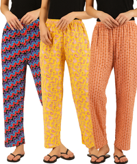 Women's 100% Printed Soft Cotton Night Wear - Pyjama (Pack of 3)