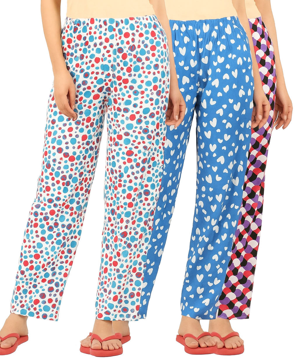 Women's 100% Printed Soft Cotton Night Wear - Pyjama (Pack of 3)